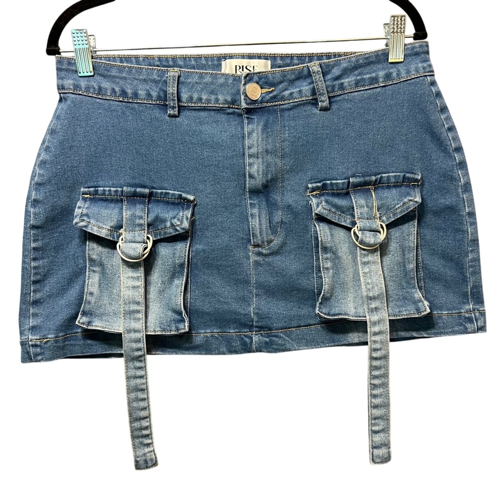RISE Supply Co‎ Denim Mini Skirt Blue Cargo Pocket Mini Skirt Women Size 13